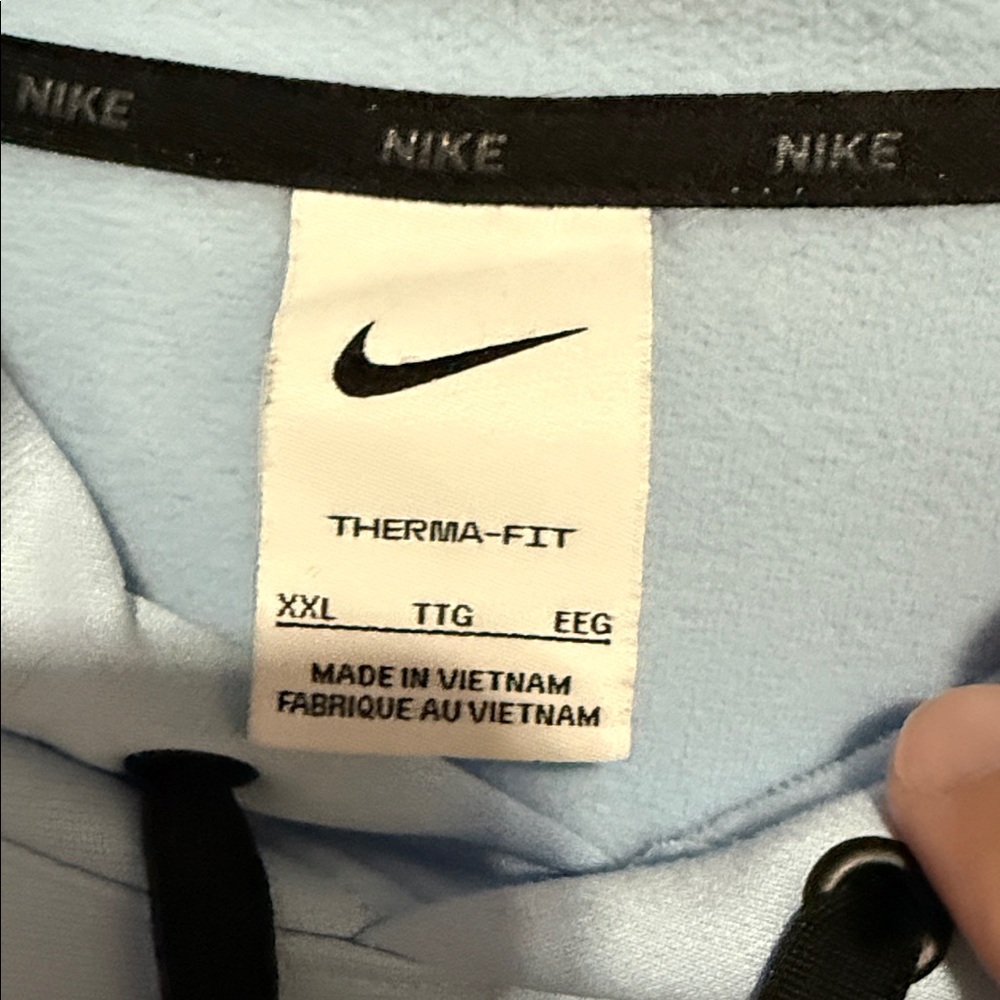 Nike Men's Sky Blue Hoodie with Navy Swoosh: Therma-Fit - Picture 2 of 3